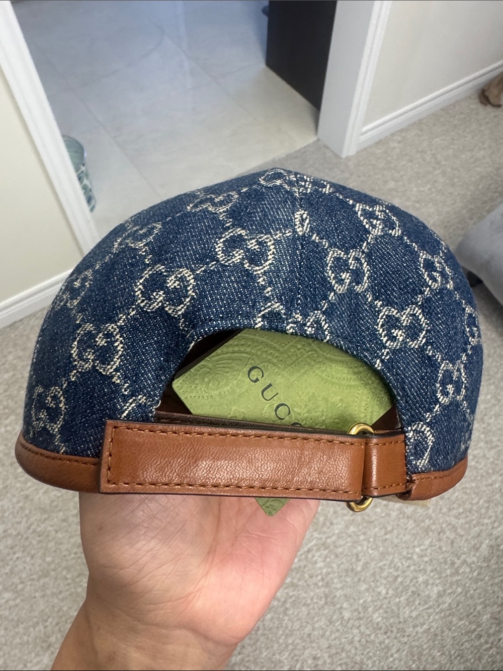 Gucci Blue Monogram Denim Baseball Cap with Brown Trim .Brand New - Picture 3 of 12